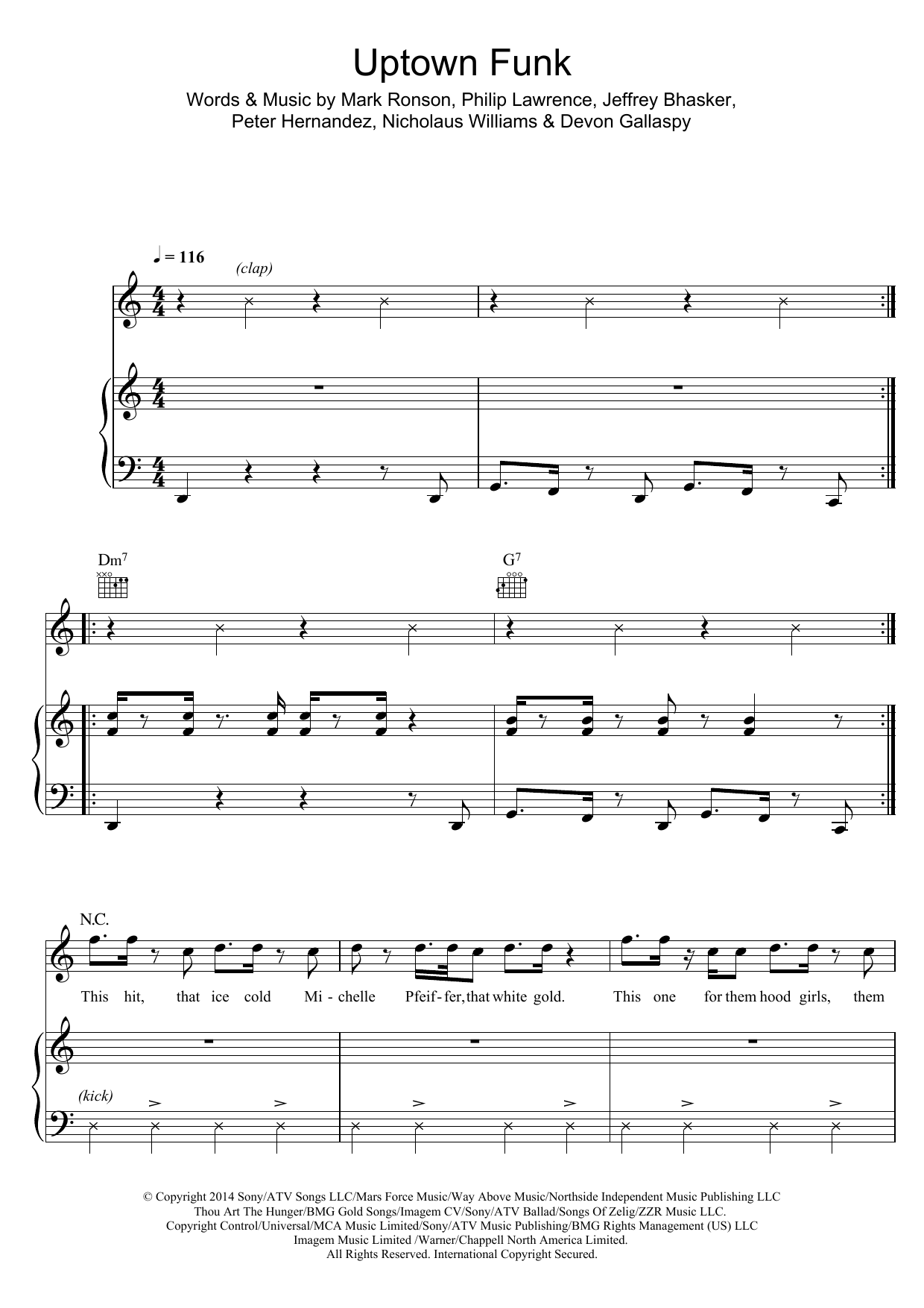 Download Mark Ronson Uptown Funk (feat. Bruno Mars) Sheet Music and learn how to play Beginner Piano PDF digital score in minutes