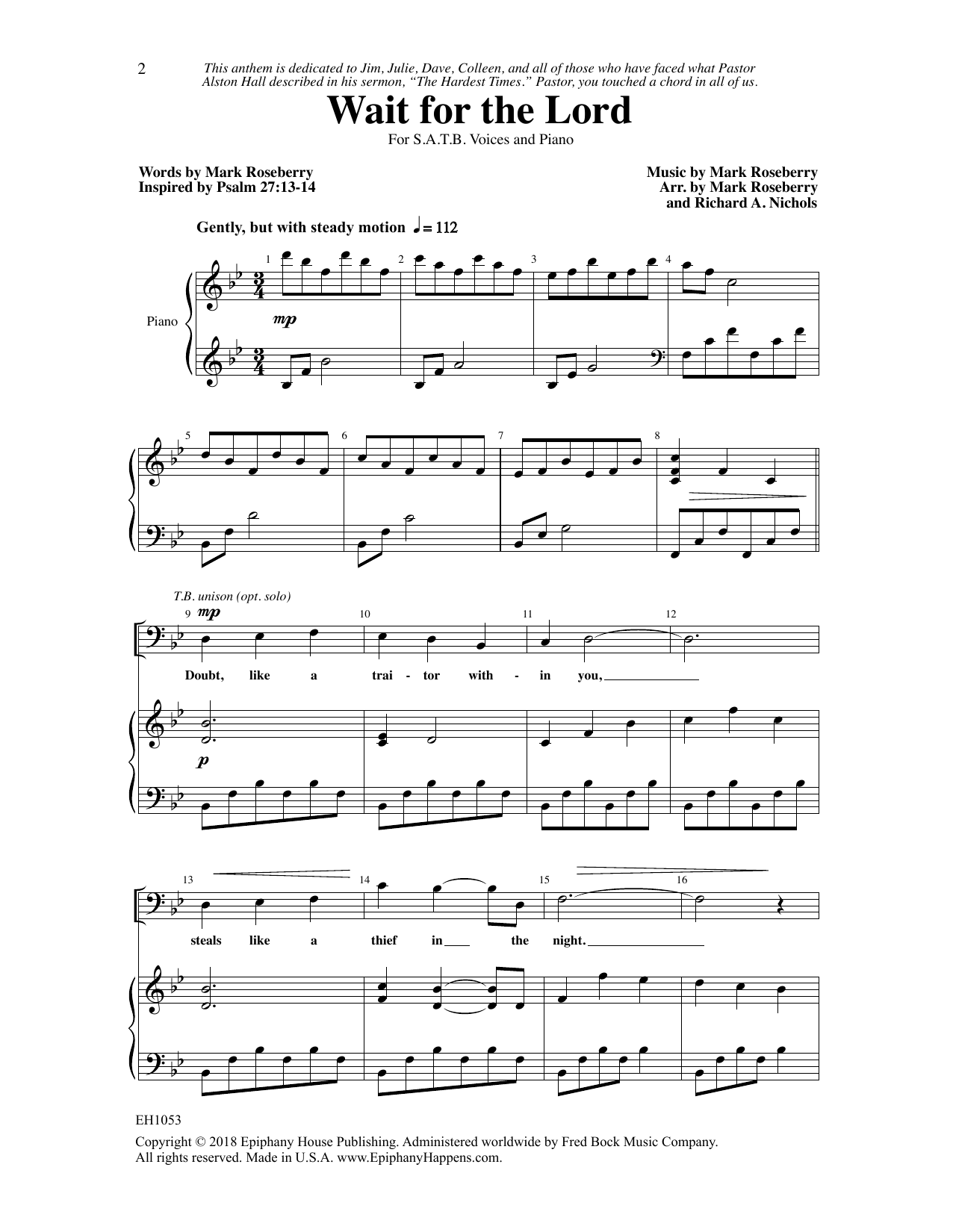 Download Mark Roseberry Wait for the Lord Sheet Music and learn how to play SATB Choir PDF digital score in minutes