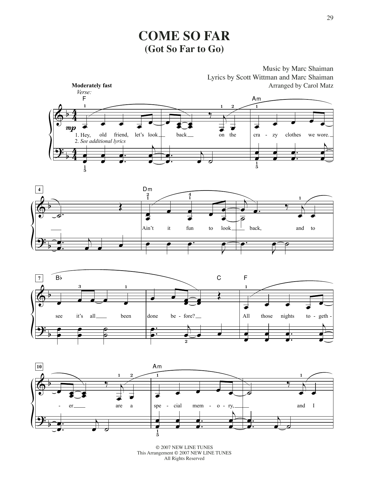 Download Mark Shaiman Come So Far (Got So Far To Go) (from Hairspray) (arr. Carol Matz) Sheet Music and learn how to play Easy Piano PDF digital score in minutes