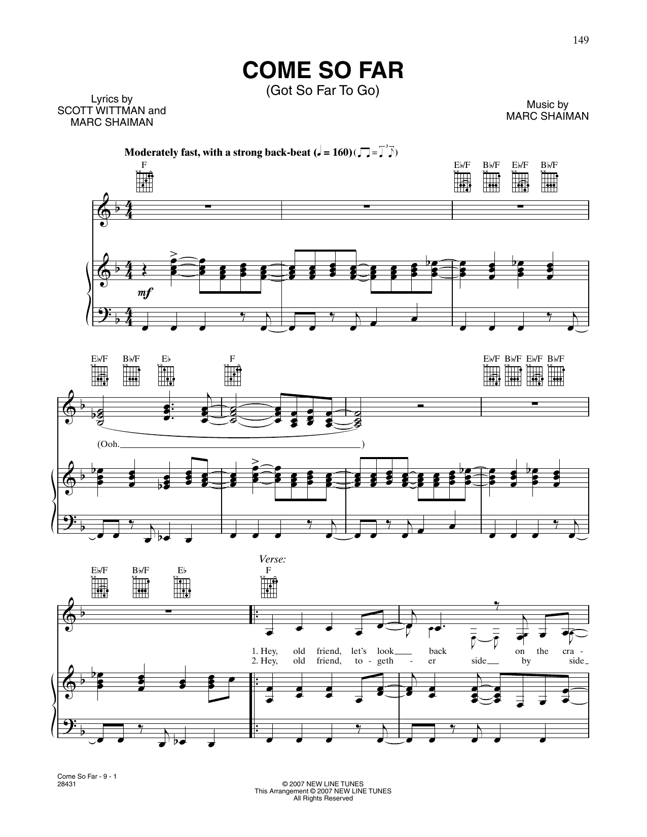Download Mark Shaiman Come So Far (Got So Far To Go) (from Hairspray) Sheet Music and learn how to play Piano, Vocal & Guitar Chords (Right-Hand Melody) PDF digital score in minutes