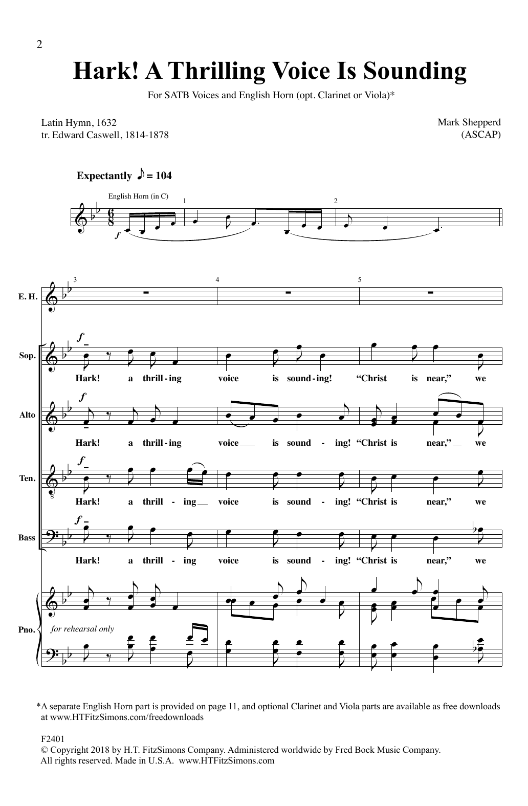 Download Mark Shepperd Hark! A Thrilling Voice Is Sounding Sheet Music and learn how to play SATB Choir PDF digital score in minutes