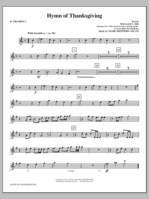 Download Mark Shepperd Hymn Of Thanksgiving - Bb Trumpet 1 Sheet Music and learn how to play Choir Instrumental Pak PDF digital score in minutes