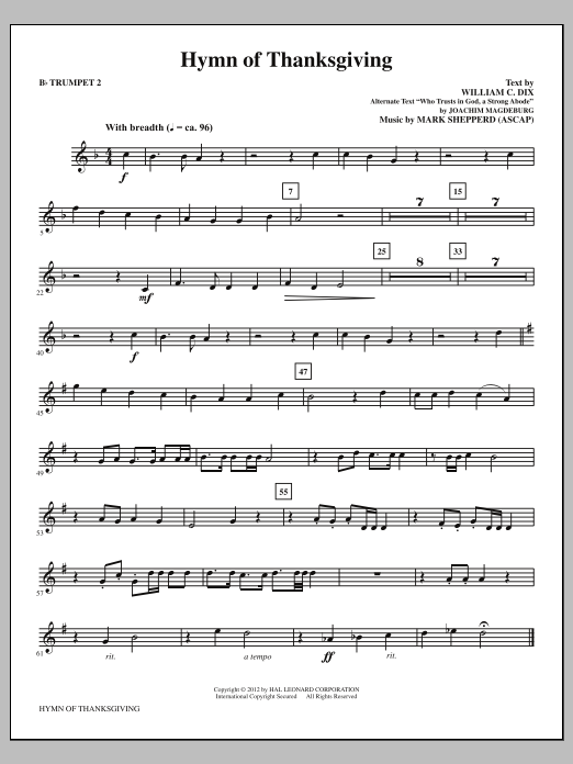 Download Mark Shepperd Hymn Of Thanksgiving - Bb Trumpet 2 Sheet Music and learn how to play Choir Instrumental Pak PDF digital score in minutes