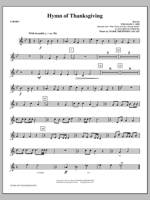 Download Mark Shepperd Hymn Of Thanksgiving - F Horn Sheet Music and learn how to play Choir Instrumental Pak PDF digital score in minutes