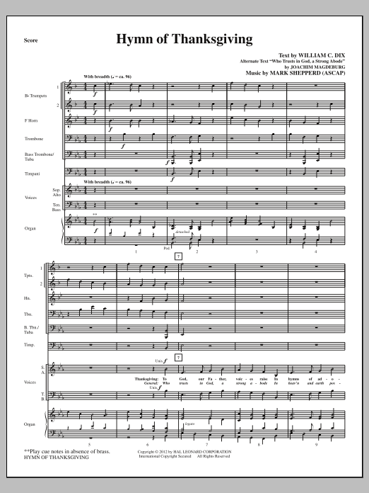 Download Mark Shepperd Hymn Of Thanksgiving - Full Score Sheet Music and learn how to play Choir Instrumental Pak PDF digital score in minutes