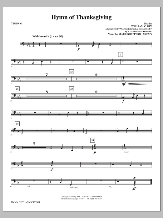 Download Mark Shepperd Hymn Of Thanksgiving - Timpani Sheet Music and learn how to play Choir Instrumental Pak PDF digital score in minutes