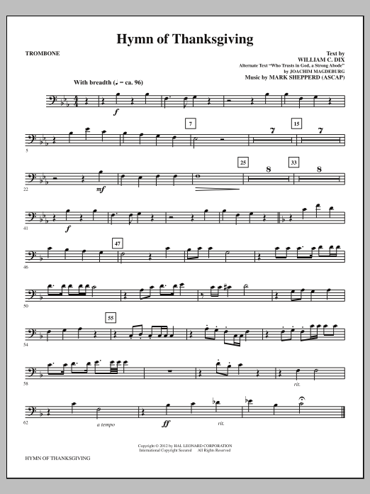 Download Mark Shepperd Hymn Of Thanksgiving - Trombone Sheet Music and learn how to play Choir Instrumental Pak PDF digital score in minutes