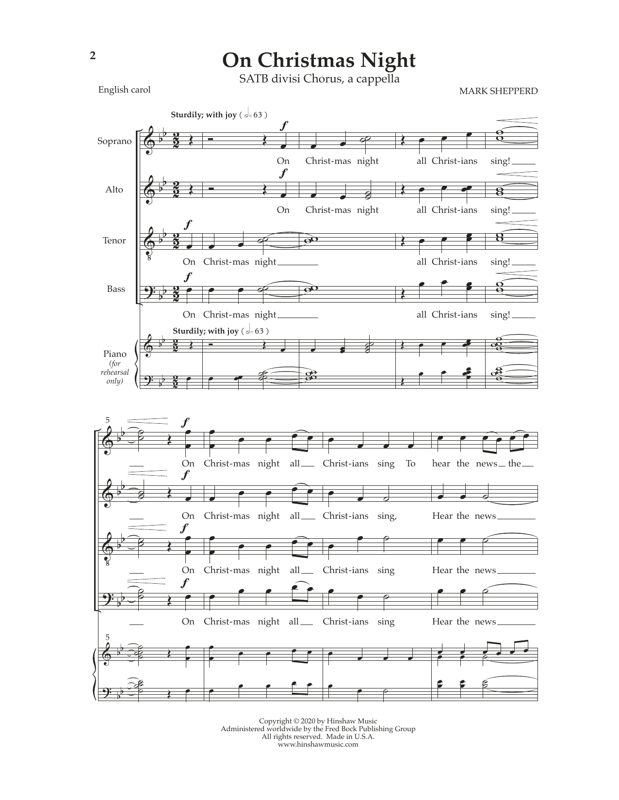 Download Mark Shepperd On Christmas Night Sheet Music and learn how to play SATB Choir PDF digital score in minutes