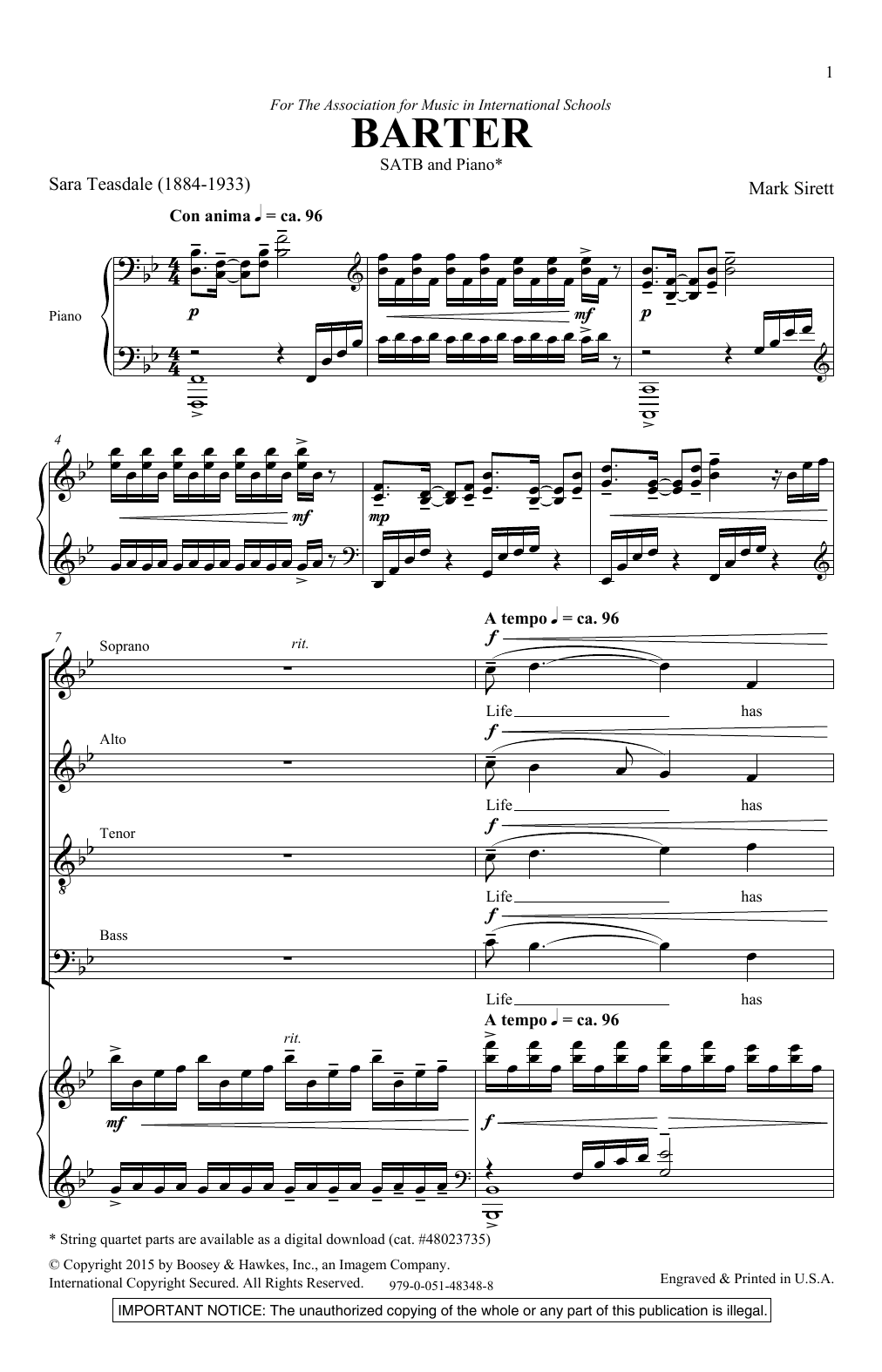 Download Mark Sirett Barter Sheet Music and learn how to play SATB Choir PDF digital score in minutes