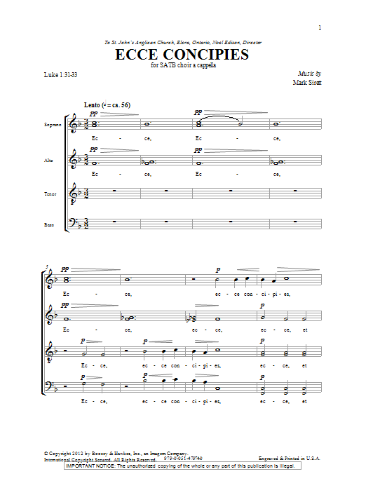 Download Mark Sirett Ecce Concipies Sheet Music and learn how to play SATB PDF digital score in minutes