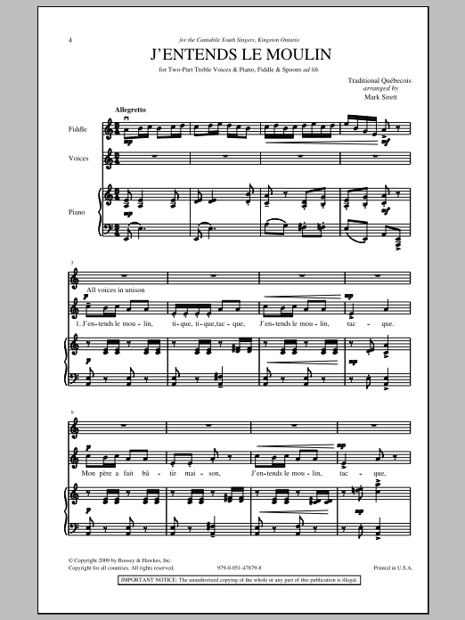 Download Mark Sirett J'entends Le Moulin Sheet Music and learn how to play 2-Part Choir PDF digital score in minutes