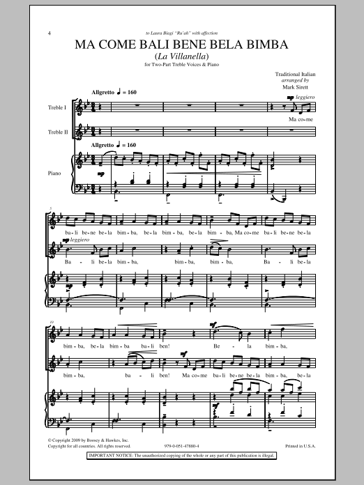 Download Mark Sirett Ma Come Bali Bela Bimba (La Villanella) Sheet Music and learn how to play 2-Part Choir PDF digital score in minutes