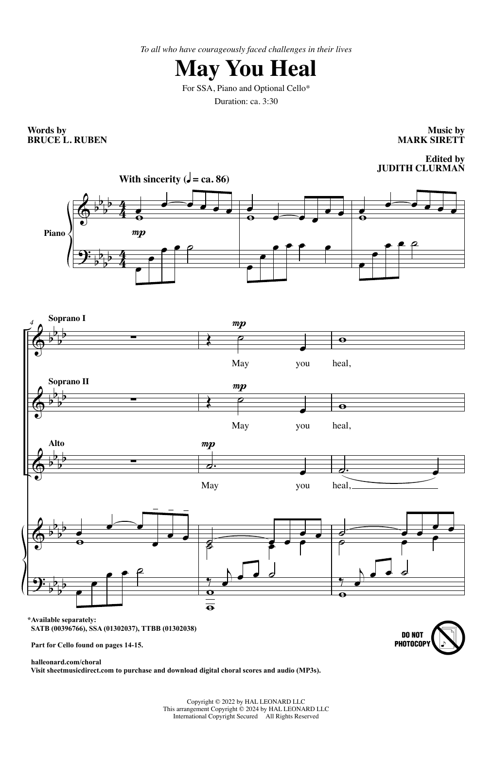 Download Mark Sirett May You Heal Sheet Music and learn how to play SSA Choir PDF digital score in minutes