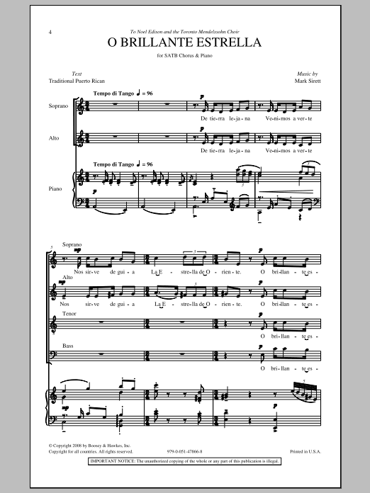 Download Mark Sirett O Brillante Estrella Sheet Music and learn how to play SATB Choir PDF digital score in minutes