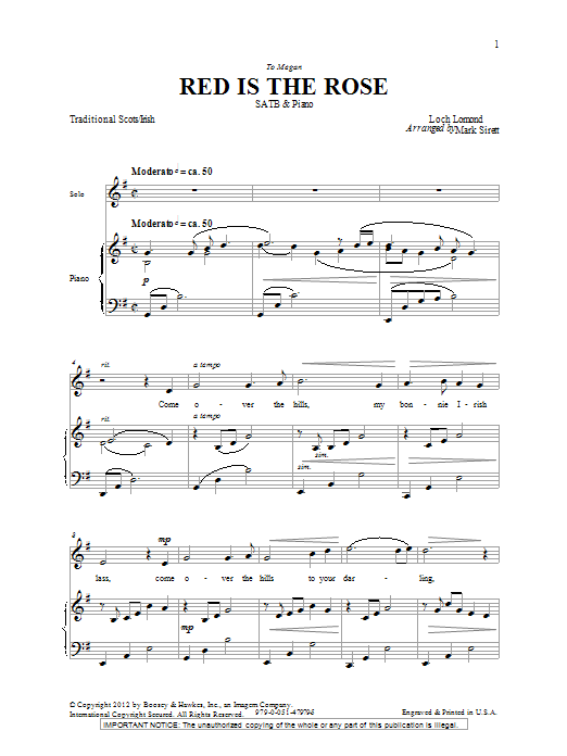 Download Mark Sirett Red Is The Rose Sheet Music and learn how to play SATB PDF digital score in minutes