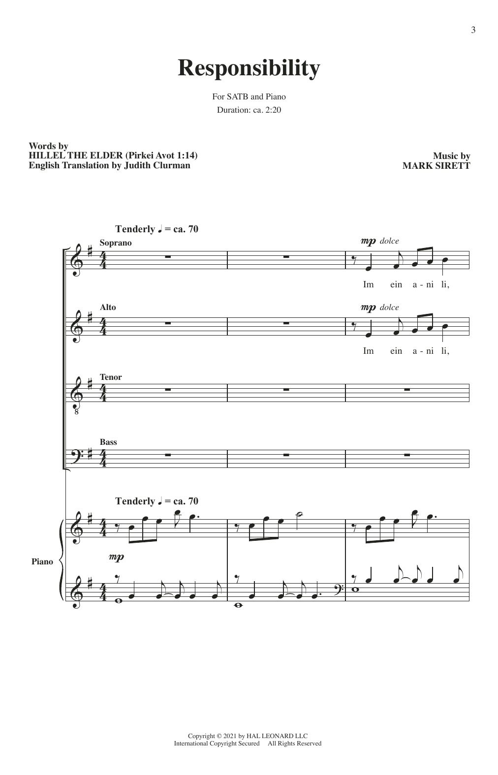 Download Mark Sirett Responsibility Sheet Music and learn how to play SATB Choir PDF digital score in minutes