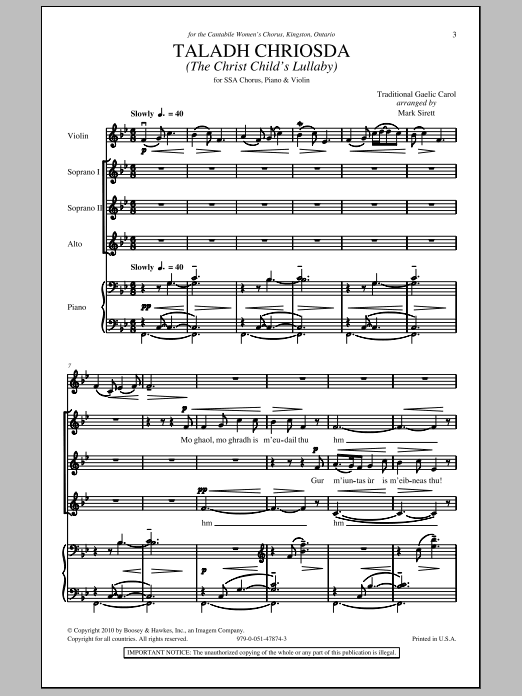 Download Mark Sirett Taladh Chriosda Sheet Music and learn how to play SSA PDF digital score in minutes