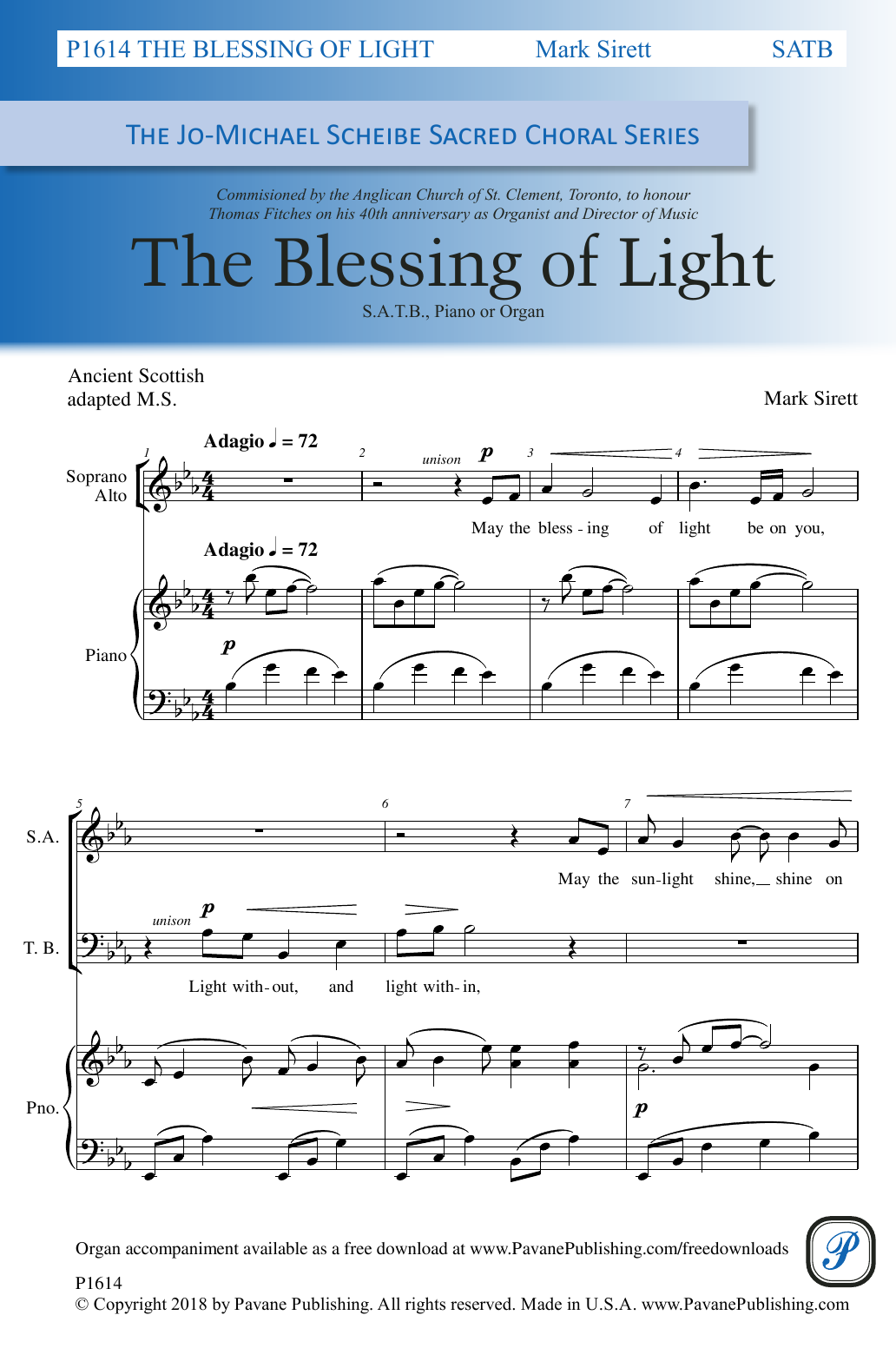 Download Mark Sirett The Blessing Of Light Sheet Music and learn how to play SATB Choir PDF digital score in minutes
