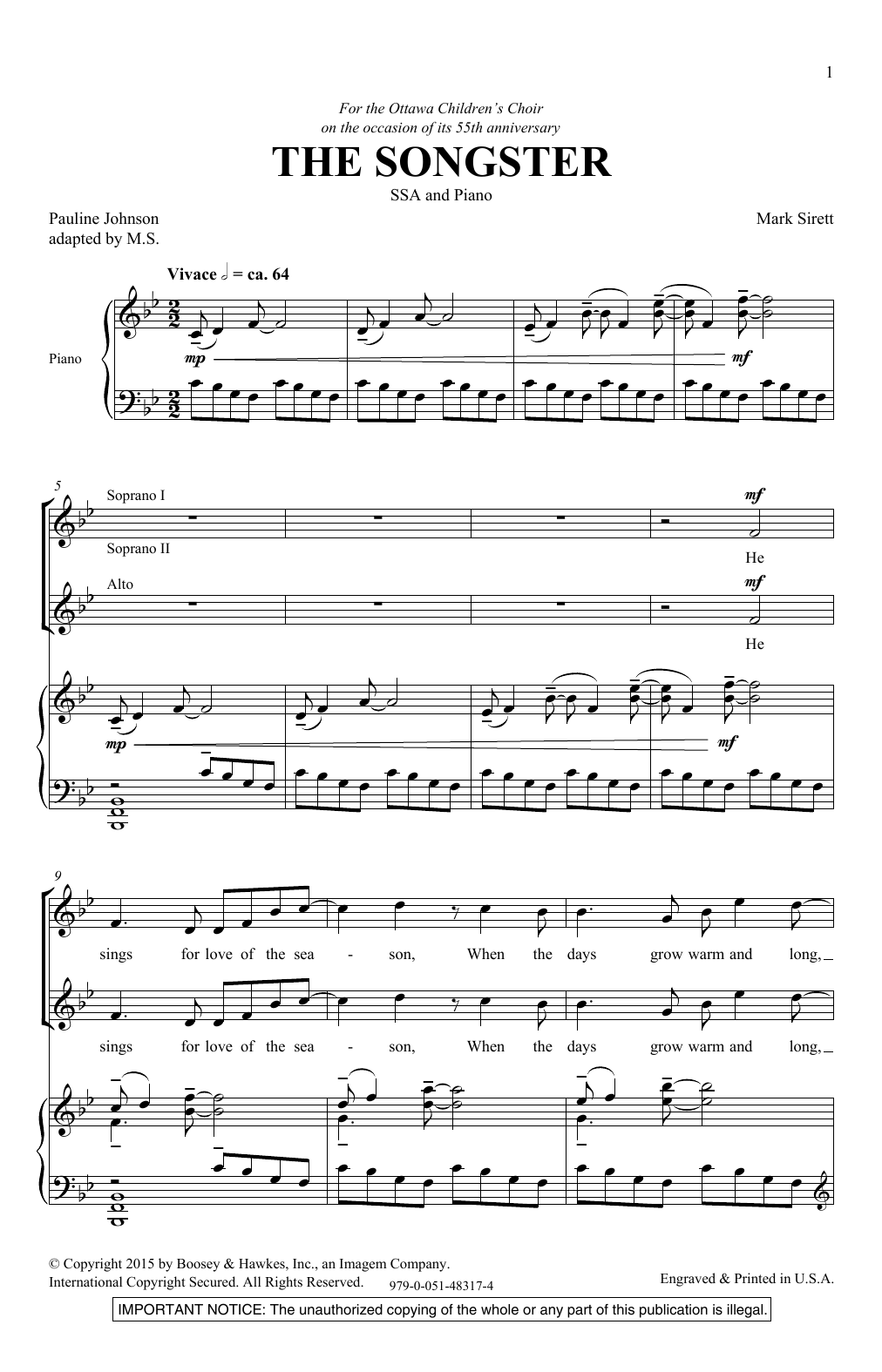 Download Mark Sirett The Songster Sheet Music and learn how to play SSA Choir PDF digital score in minutes