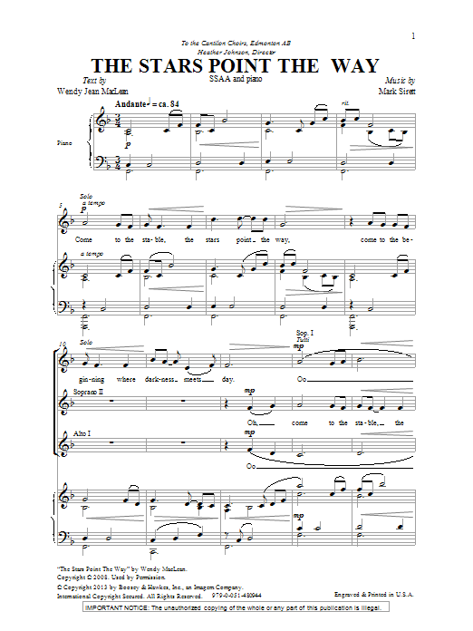 Download Mark Sirett The Stars Point The Way Sheet Music and learn how to play SSA PDF digital score in minutes