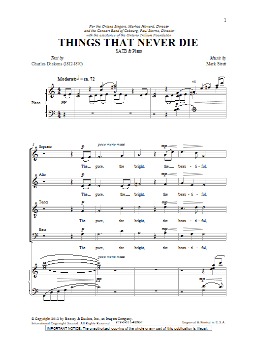 Download Mark Sirett Things That Never Die Sheet Music and learn how to play SATB PDF digital score in minutes