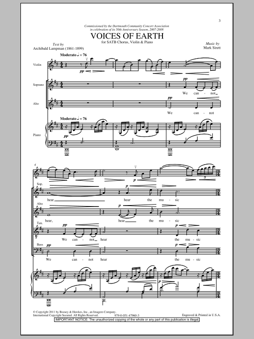 Download Mark Sirett Voices Of Earth Sheet Music and learn how to play SATB PDF digital score in minutes