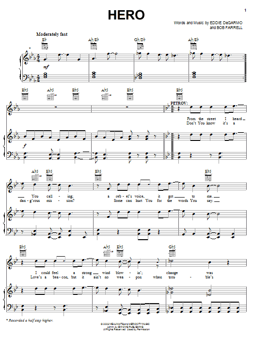 Download Mark Stuart Hero Sheet Music and learn how to play Piano, Vocal & Guitar (Right-Hand Melody) PDF digital score in minutes