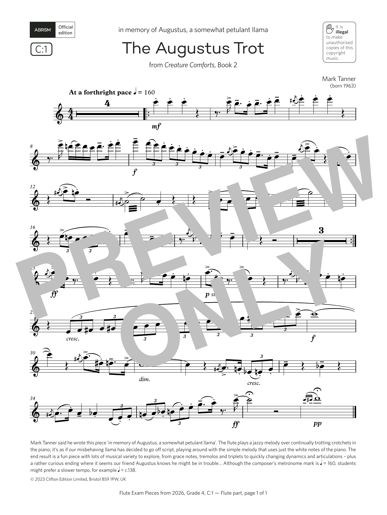 Download Mark Tanner The Augustus Trot (Grade 4, list C1, from the ABRSM Flute Syllabus from 2026) Sheet Music and learn how to play Flute Solo PDF digital score in minutes