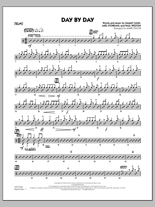 Download Mark Taylor Day by Day - Drums Sheet Music and learn how to play Jazz Ensemble PDF digital score in minutes
