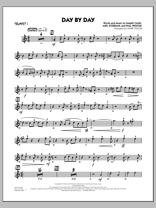 Download Mark Taylor Day by Day - Trumpet 1 Sheet Music and learn how to play Jazz Ensemble PDF digital score in minutes