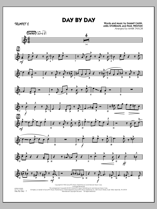 Download Mark Taylor Day by Day - Trumpet 2 Sheet Music and learn how to play Jazz Ensemble PDF digital score in minutes