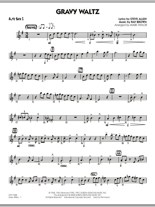 Download Mark Taylor Gravy Waltz - Alto Sax 2 Sheet Music and learn how to play Jazz Ensemble PDF digital score in minutes