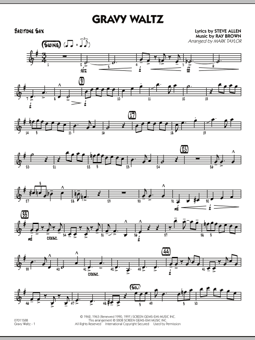 Download Mark Taylor Gravy Waltz - Baritone Sax Sheet Music and learn how to play Jazz Ensemble PDF digital score in minutes