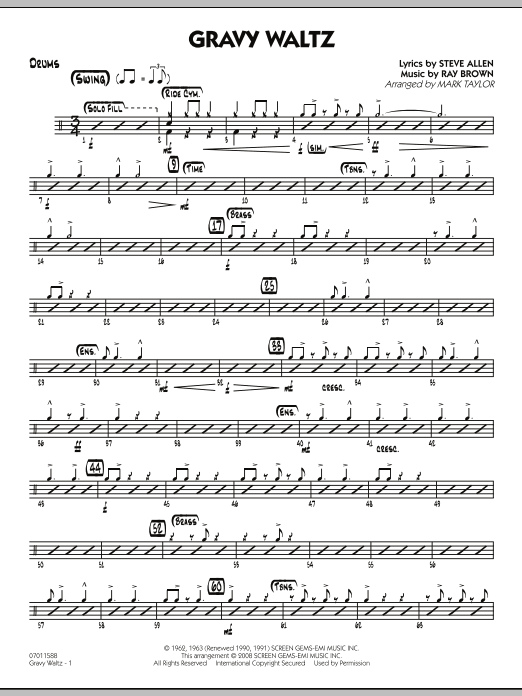 Download Mark Taylor Gravy Waltz - Drums Sheet Music and learn how to play Jazz Ensemble PDF digital score in minutes