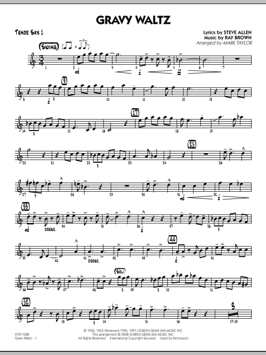 Download Mark Taylor Gravy Waltz - Tenor Sax 1 Sheet Music and learn how to play Jazz Ensemble PDF digital score in minutes
