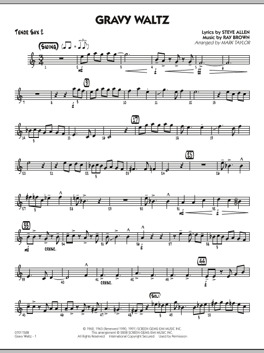 Download Mark Taylor Gravy Waltz - Tenor Sax 2 Sheet Music and learn how to play Jazz Ensemble PDF digital score in minutes