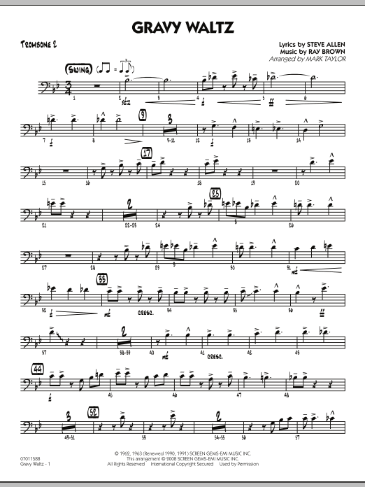 Download Mark Taylor Gravy Waltz - Trombone 2 Sheet Music and learn how to play Jazz Ensemble PDF digital score in minutes