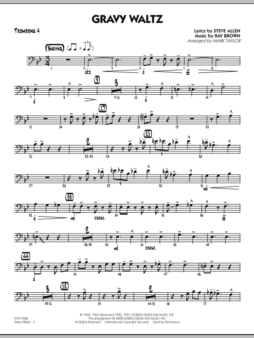 Download Mark Taylor Gravy Waltz - Trombone 4 Sheet Music and learn how to play Jazz Ensemble PDF digital score in minutes