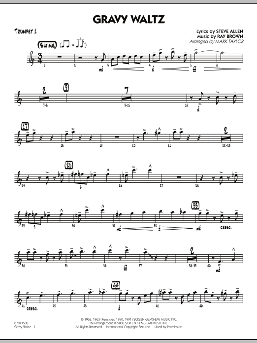 Download Mark Taylor Gravy Waltz - Trumpet 1 Sheet Music and learn how to play Jazz Ensemble PDF digital score in minutes