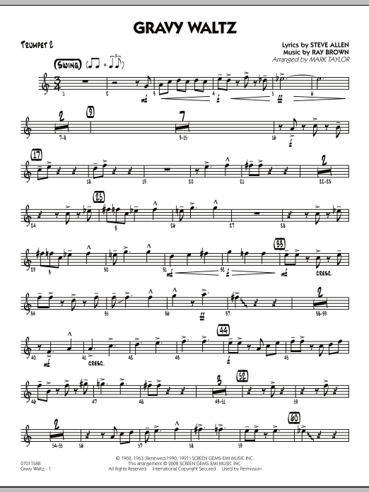 Download Mark Taylor Gravy Waltz - Trumpet 2 Sheet Music and learn how to play Jazz Ensemble PDF digital score in minutes