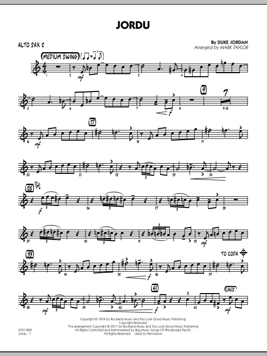 Download Mark Taylor Jordu - Alto Sax 2 Sheet Music and learn how to play Jazz Ensemble PDF digital score in minutes