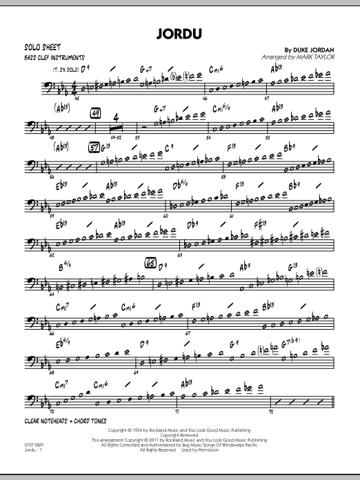 Download Mark Taylor Jordu - Bass Clef Solo Sheet Sheet Music and learn how to play Jazz Ensemble PDF digital score in minutes