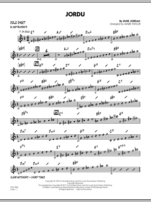 Download Mark Taylor Jordu - Bb Solo Sheet Sheet Music and learn how to play Jazz Ensemble PDF digital score in minutes