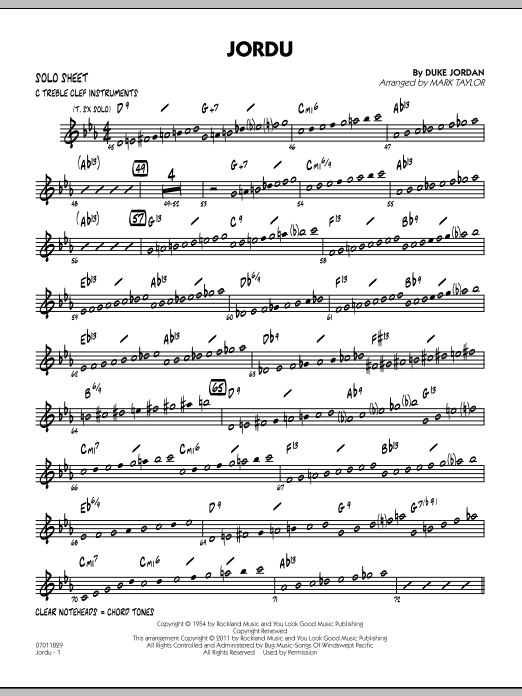 Download Mark Taylor Jordu - C Solo Sheet Sheet Music and learn how to play Jazz Ensemble PDF digital score in minutes