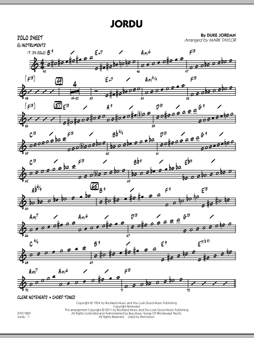 Download Mark Taylor Jordu - Eb Solo Sheet Sheet Music and learn how to play Jazz Ensemble PDF digital score in minutes