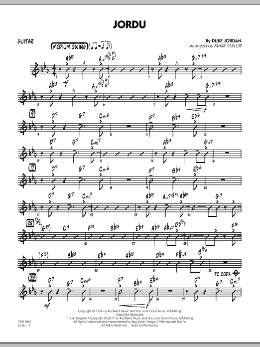 Download Mark Taylor Jordu - Guitar Sheet Music and learn how to play Jazz Ensemble PDF digital score in minutes