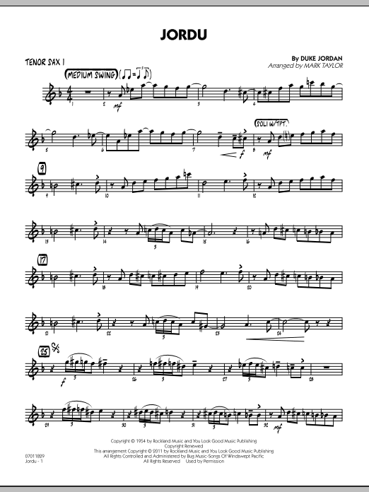 Download Mark Taylor Jordu - Tenor Sax 1 Sheet Music and learn how to play Jazz Ensemble PDF digital score in minutes