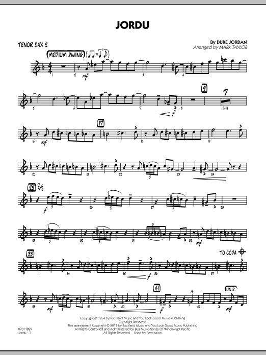 Download Mark Taylor Jordu - Tenor Sax 2 Sheet Music and learn how to play Jazz Ensemble PDF digital score in minutes