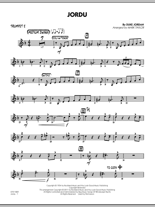 Download Mark Taylor Jordu - Trumpet 2 Sheet Music and learn how to play Jazz Ensemble PDF digital score in minutes