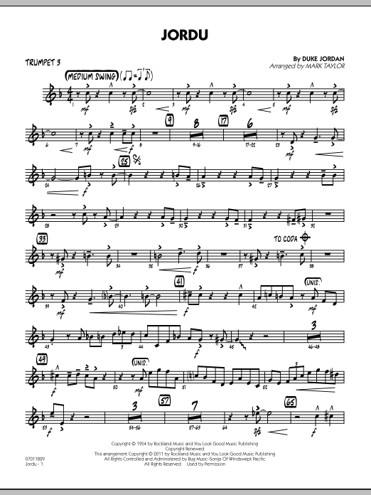 Download Mark Taylor Jordu - Trumpet 3 Sheet Music and learn how to play Jazz Ensemble PDF digital score in minutes